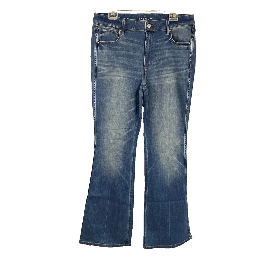 White House Black Market Womens 14 Jeans The Skinny Flare Med Wash Faded Denim